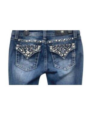 Miss Me Women's Blue Dark Wash Embellished Signature Skinny Denim Jeans Size 28